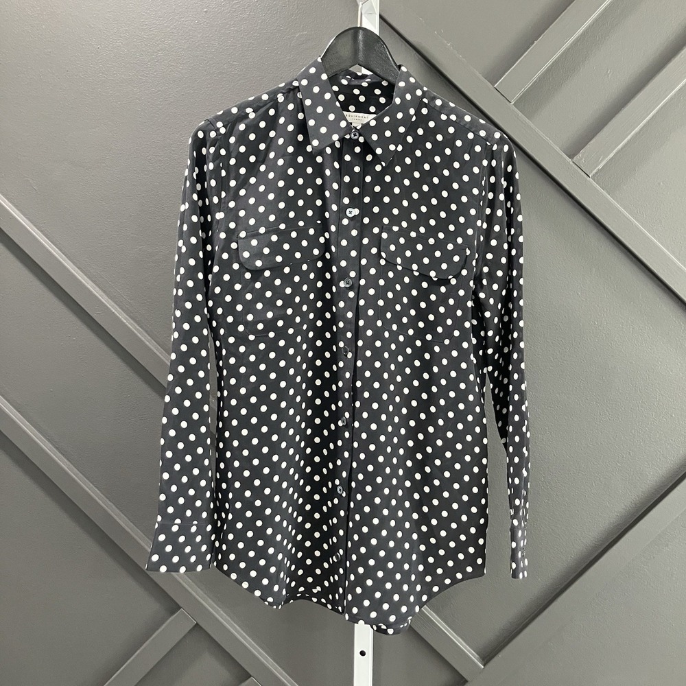 Equipment Femme Sz S 100% Silk Black White Polka Dot Button Down Shirt